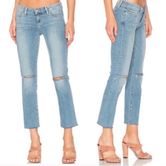 Paige Jeans Womens 28 Miki Straight Denim Raw Hem Distressed Cropped Light Wash‎ - Picture 1 of 11